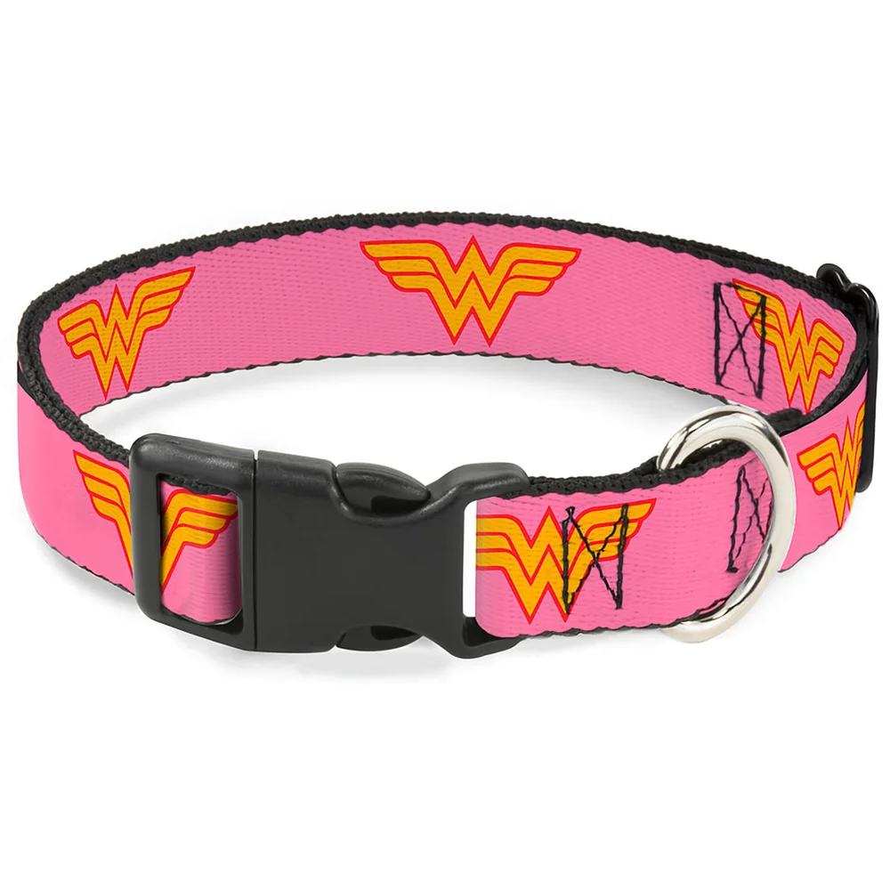Buckle-Down DC Comics Wonder Woman Logo Plastic Clip Dog Collar - Pink (Various Sizes) - S/13-18 Inches Afbeelding 1
