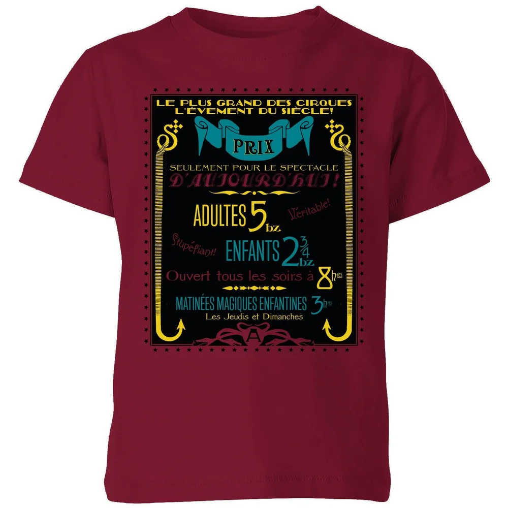 Fantastic Beasts Les Plus Grand Des Cirques kinder t-shirt - Wijnrood - 98/104 (3-4 jaar) Afbeelding 1