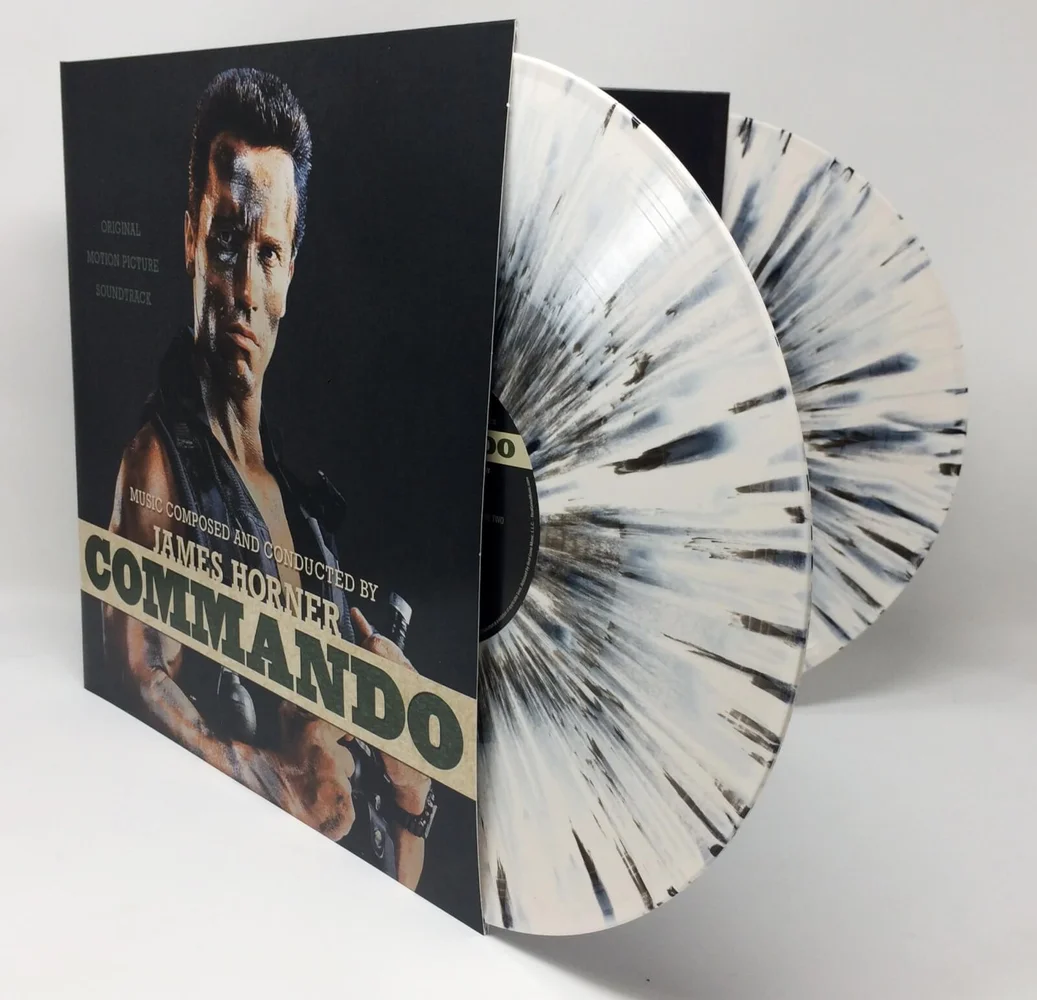 James Horner: Commando: Original Motion Picture Soundtrack (Limited Bone with Black Face Paint Splatter Vinyl) 2xLP Afbeelding 1