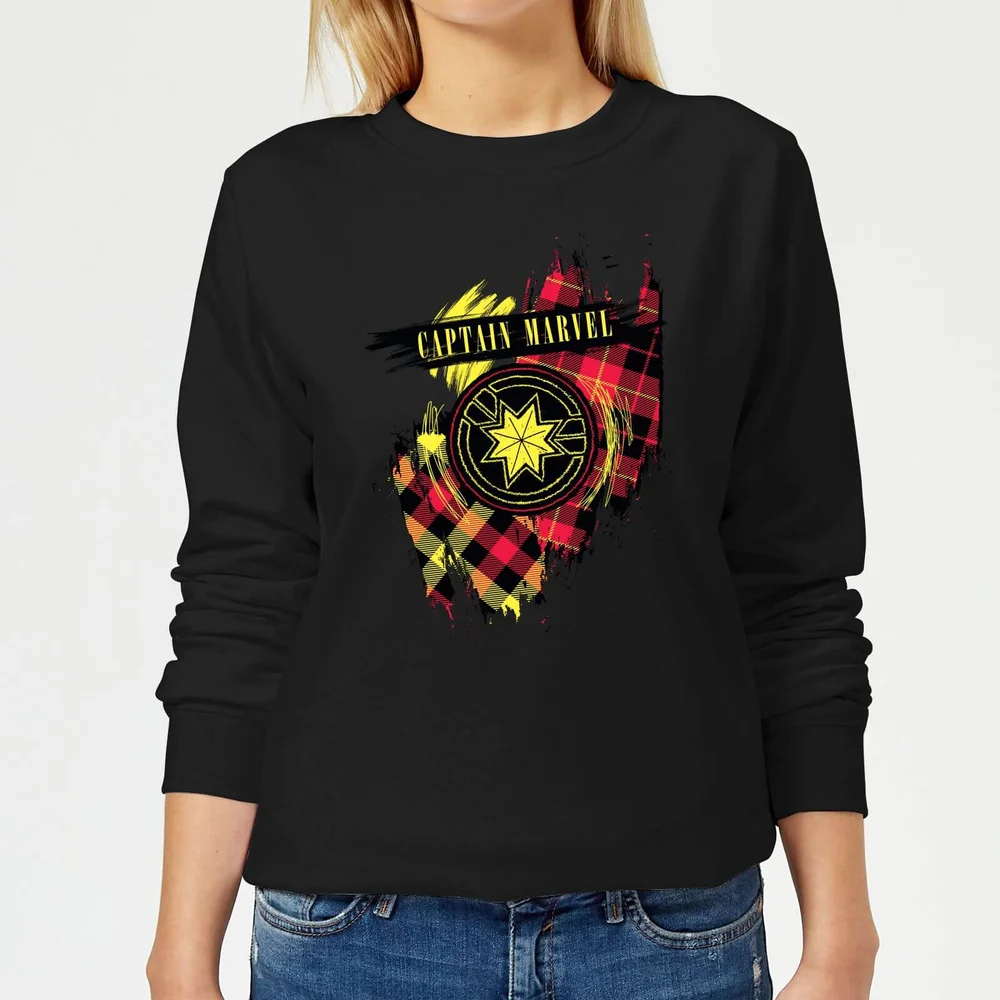 Captain Marvel Tartan Patch dames trui - Zwart - XS Afbeelding 1