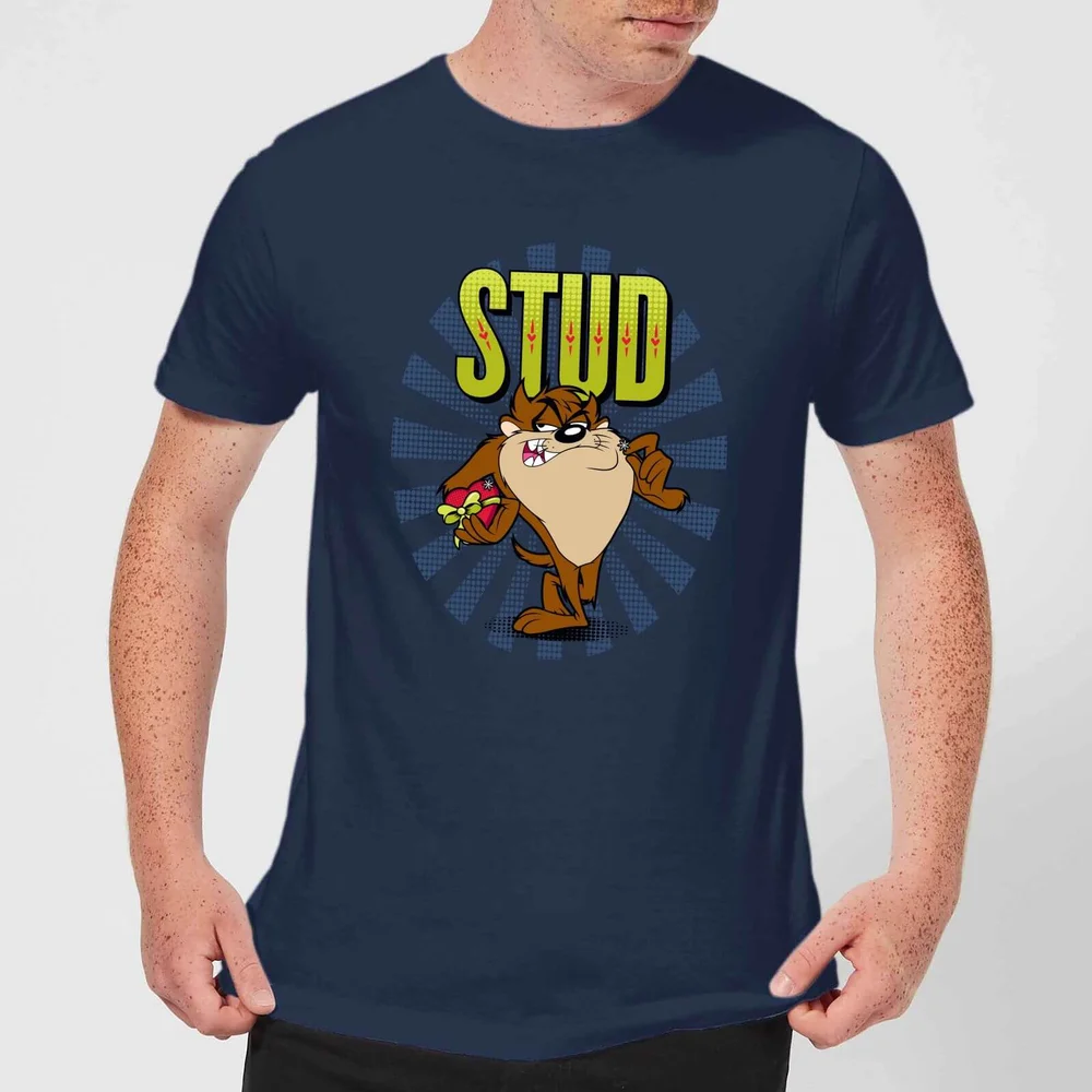 Looney Tunes Stud Taz Men's T-Shirt - Navy - S Afbeelding 1