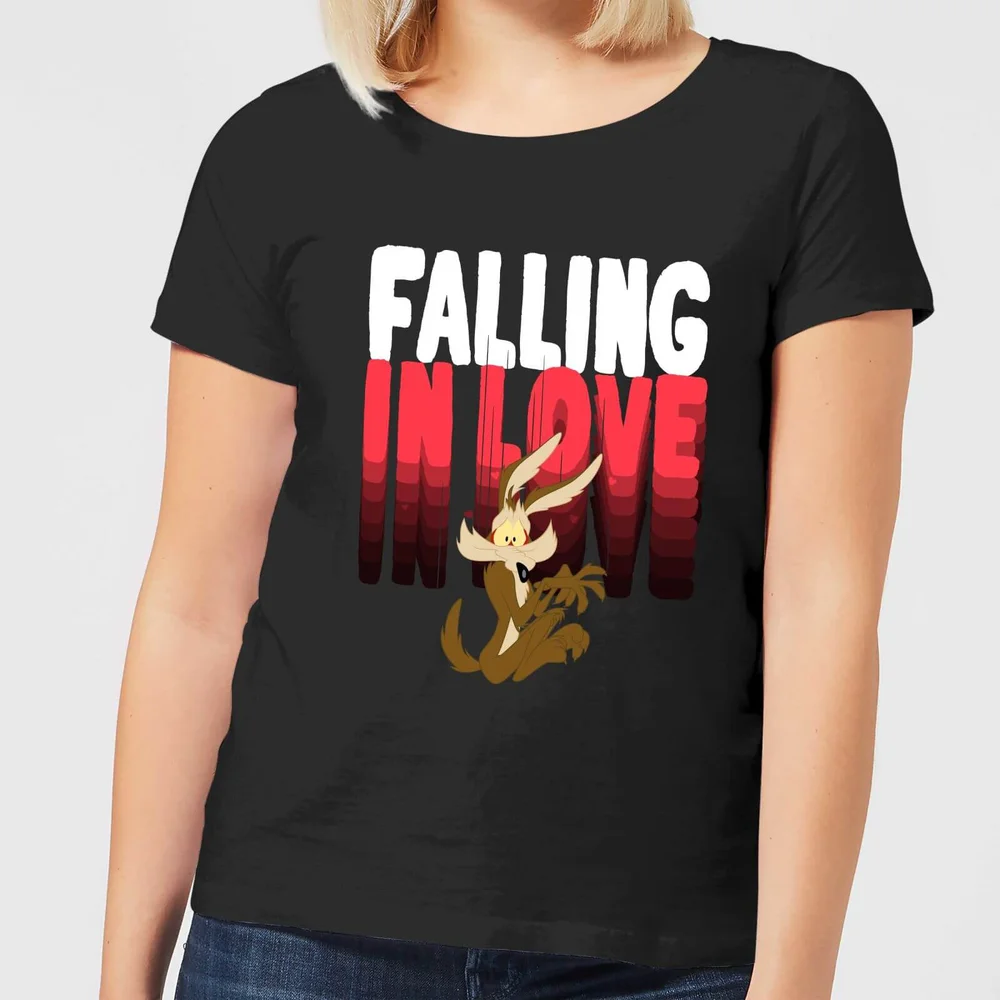 Looney Tunes Falling In Love Wile E. Coyote Women's T-Shirt - Black - S Afbeelding 1