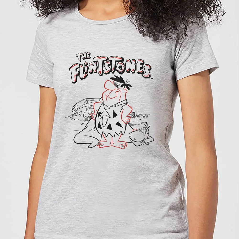 The Flintstones Fred And Dino Women's T-Shirt - Grey - XS - Grijs Afbeelding 1