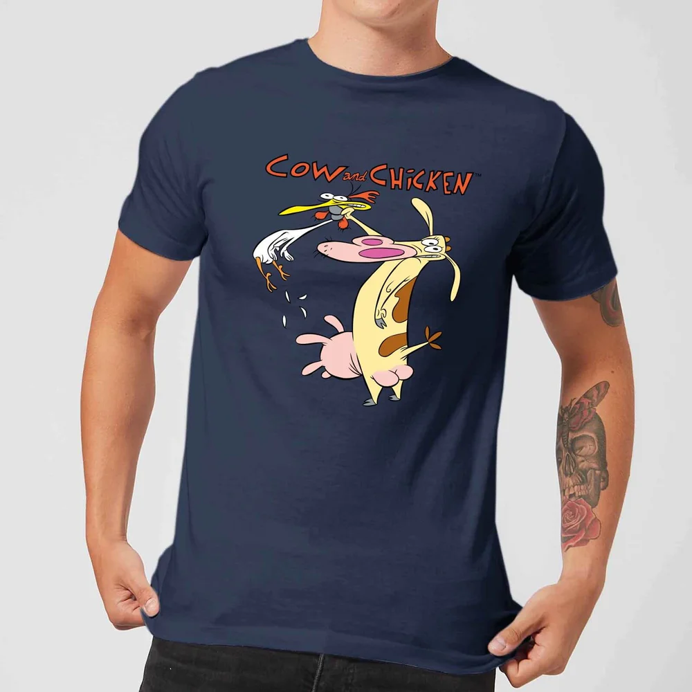 Cow and Chicken Characters Men's T-Shirt - Navy - S Afbeelding 1