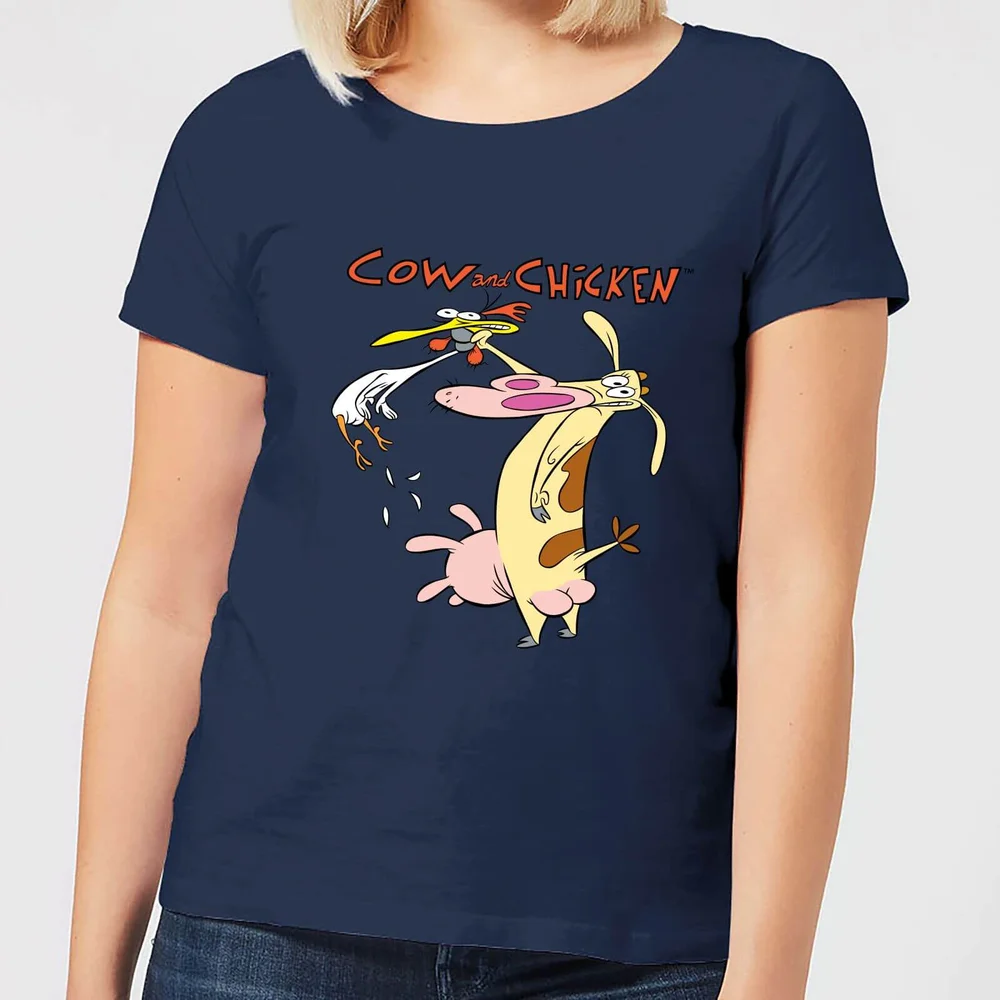 Cow and Chicken Characters Women's T-Shirt - Navy - XS Afbeelding 1