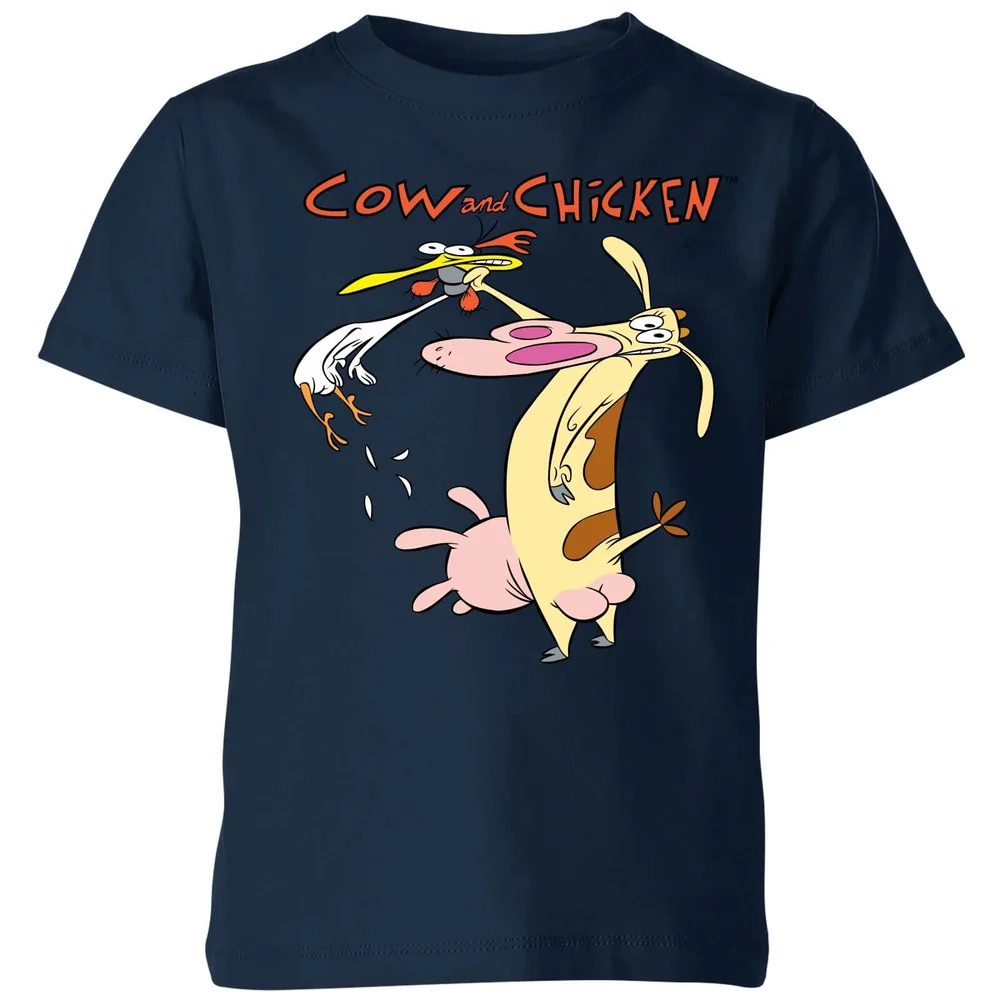 Cow and Chicken Characters Kids' T-Shirt - Navy - 98/104 (3-4 jaar) Afbeelding 1