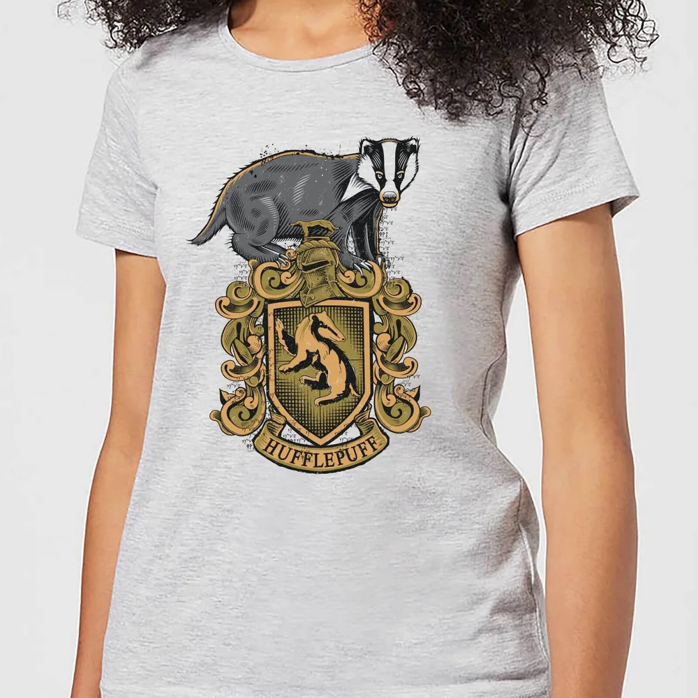 Harry Potter Hufflepuff Drawn Crest dames t-shirt - Grijs - XS Afbeelding 1