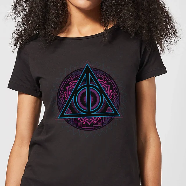 Harry Potter Deathly Hallows Neon dames t-shirt - Zwart