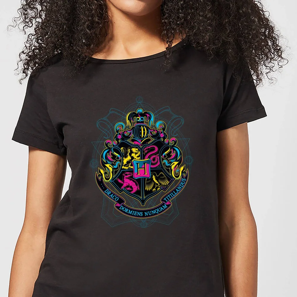 Harry Potter Hogwarts Neon Crest dames t-shirt - Zwart - S Afbeelding 1