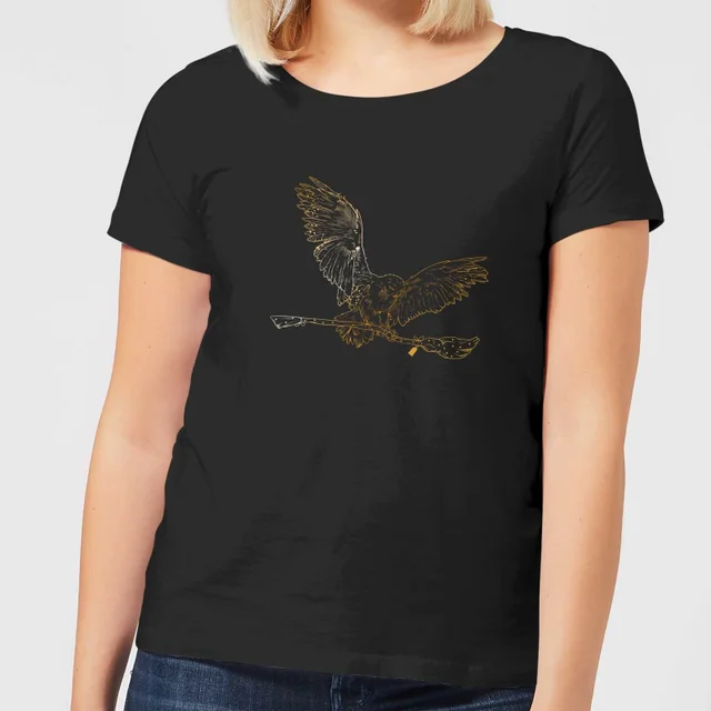 Harry Potter Hedwig Broom Gold dames t-shirt - Zwart