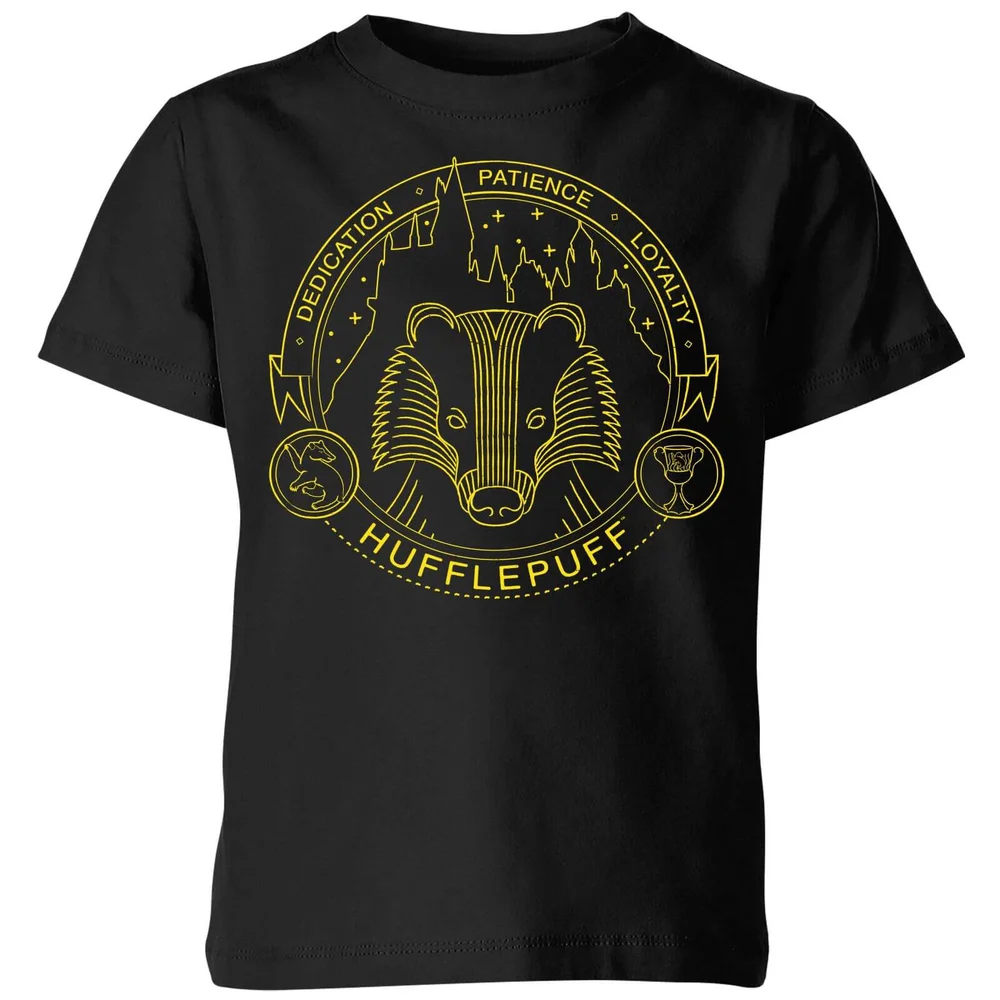 Harry Potter Hufflepuff Badger Badge kinder t-shirt - Zwart - 98/104 (3-4 jaar) Afbeelding 1
