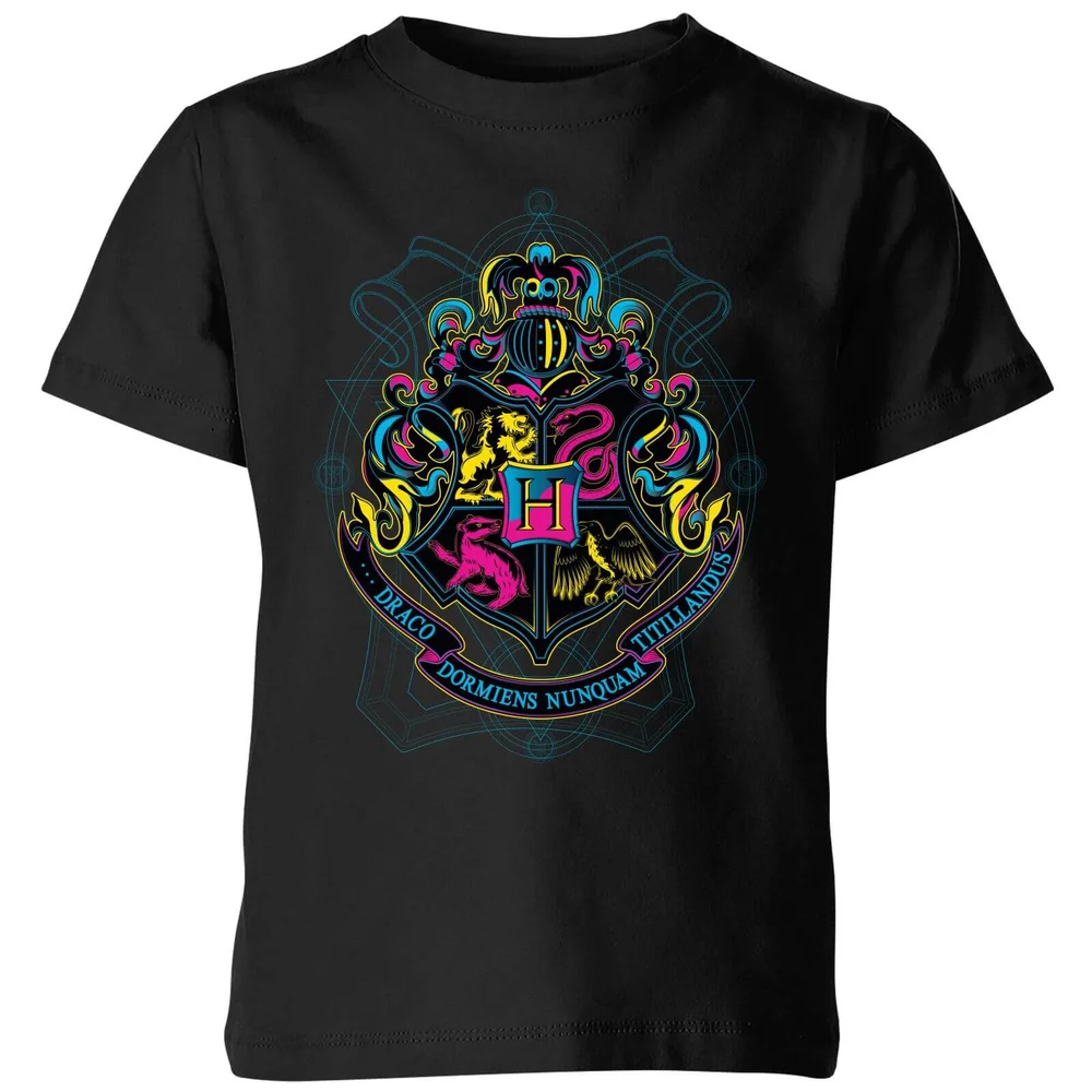 Harry Potter Hogwarts Neon Crest kinder t-shirt - Zwart - 98/104 (3-4 jaar) Afbeelding 1