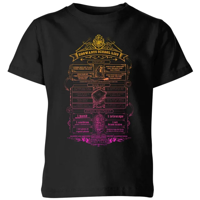 Harry Potter School List kinder t-shirt - Zwart