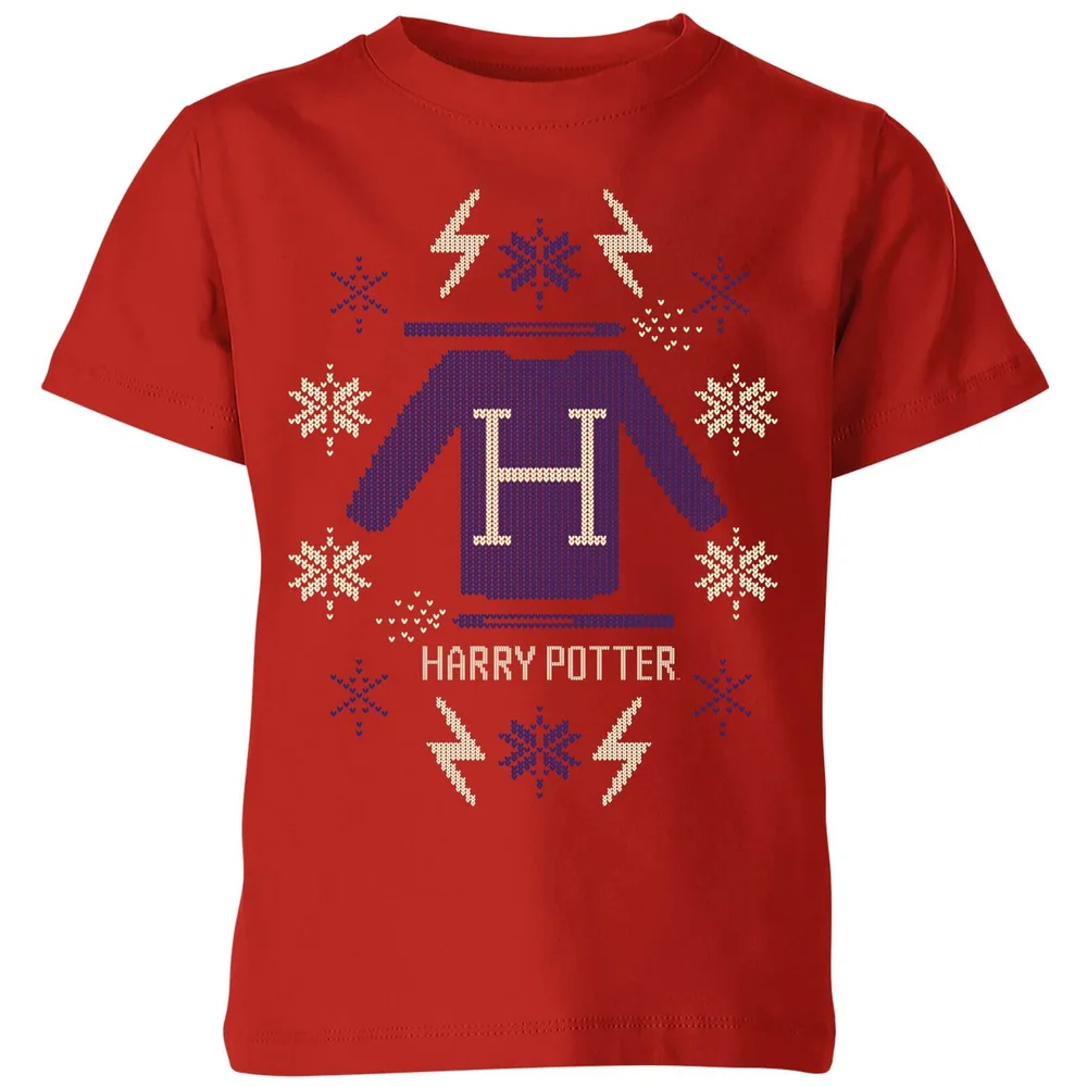 Harry Potter Christmas Sweater kinder t-shirt - Rood - 98/104 (3-4 jaar) Afbeelding 1