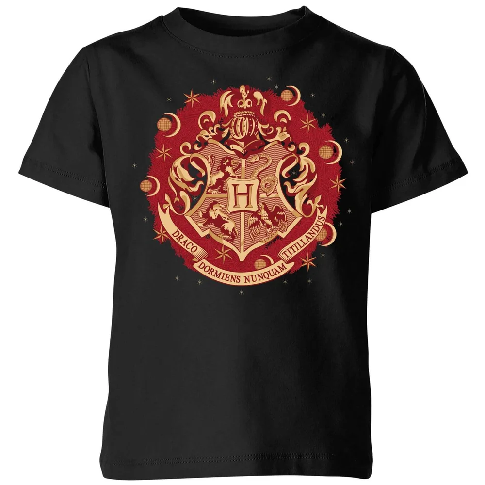 Harry Potter Hogwarts Christmas Crest kinder t-shirt - Zwart - 98/104 (3-4 jaar) Afbeelding 1