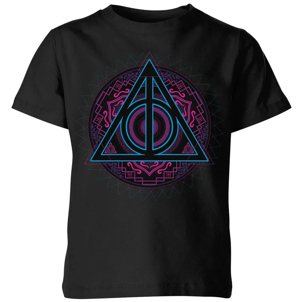 Harry Potter Deathly Hallows Neon kinder t-shirt - Zwart - 98/104 (3-4 jaar) Afbeelding 1
