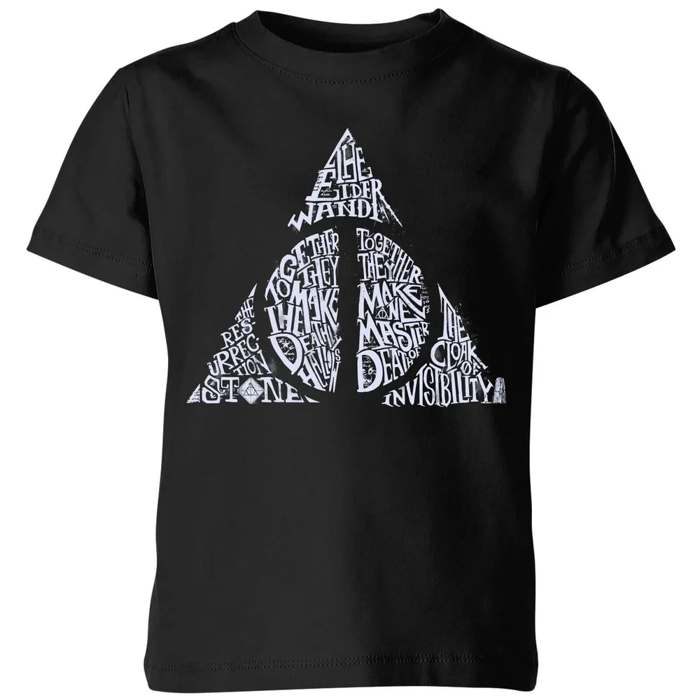 Harry Potter Deathly Hallows Text kinder t-shirt - Zwart - 98/104 (3-4 jaar) Afbeelding 1