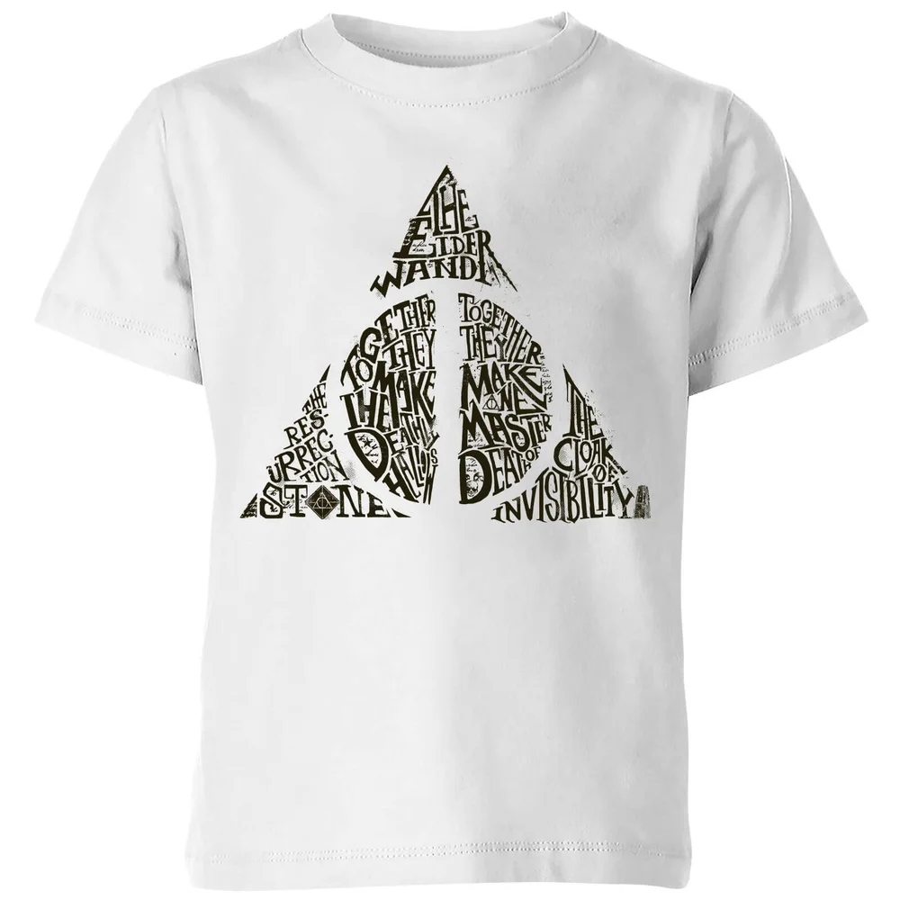 Harry Potter Deathly Hallows Text kinder t-shirt - Wit - 98/104 (3-4 jaar) Afbeelding 1