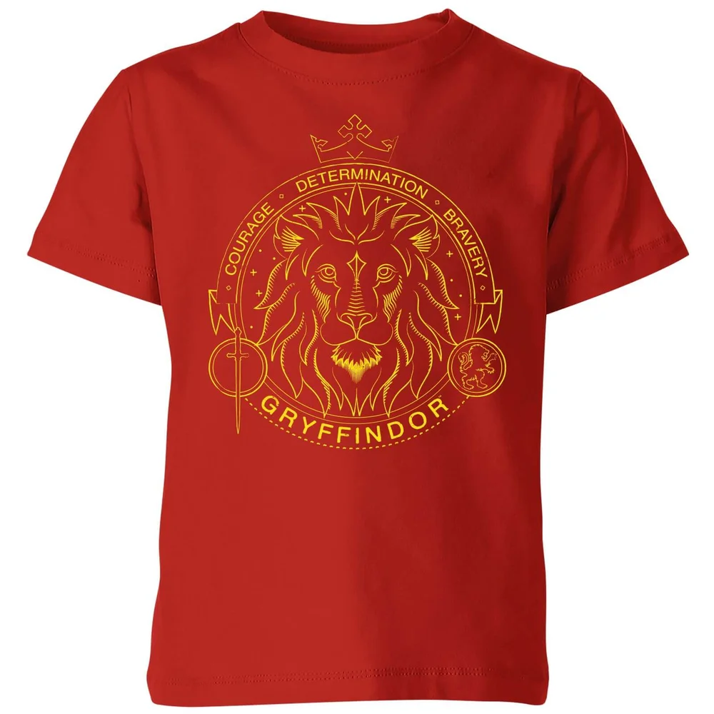 Harry Potter Gryffindor Lion Badge kinder t-shirt - Rood - 98/104 (3-4 jaar) Afbeelding 1
