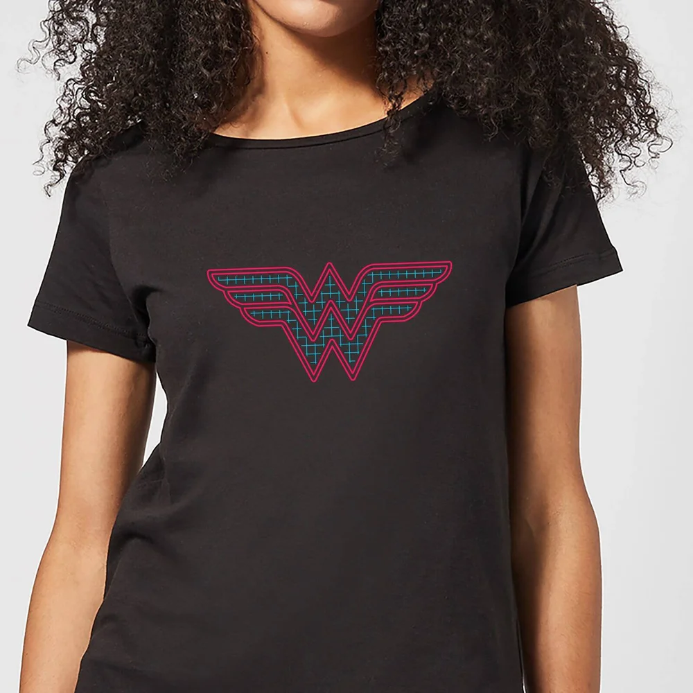 Justice League Wonder Woman Retro Grid Logo Women's T-Shirt - Black - S Afbeelding 1
