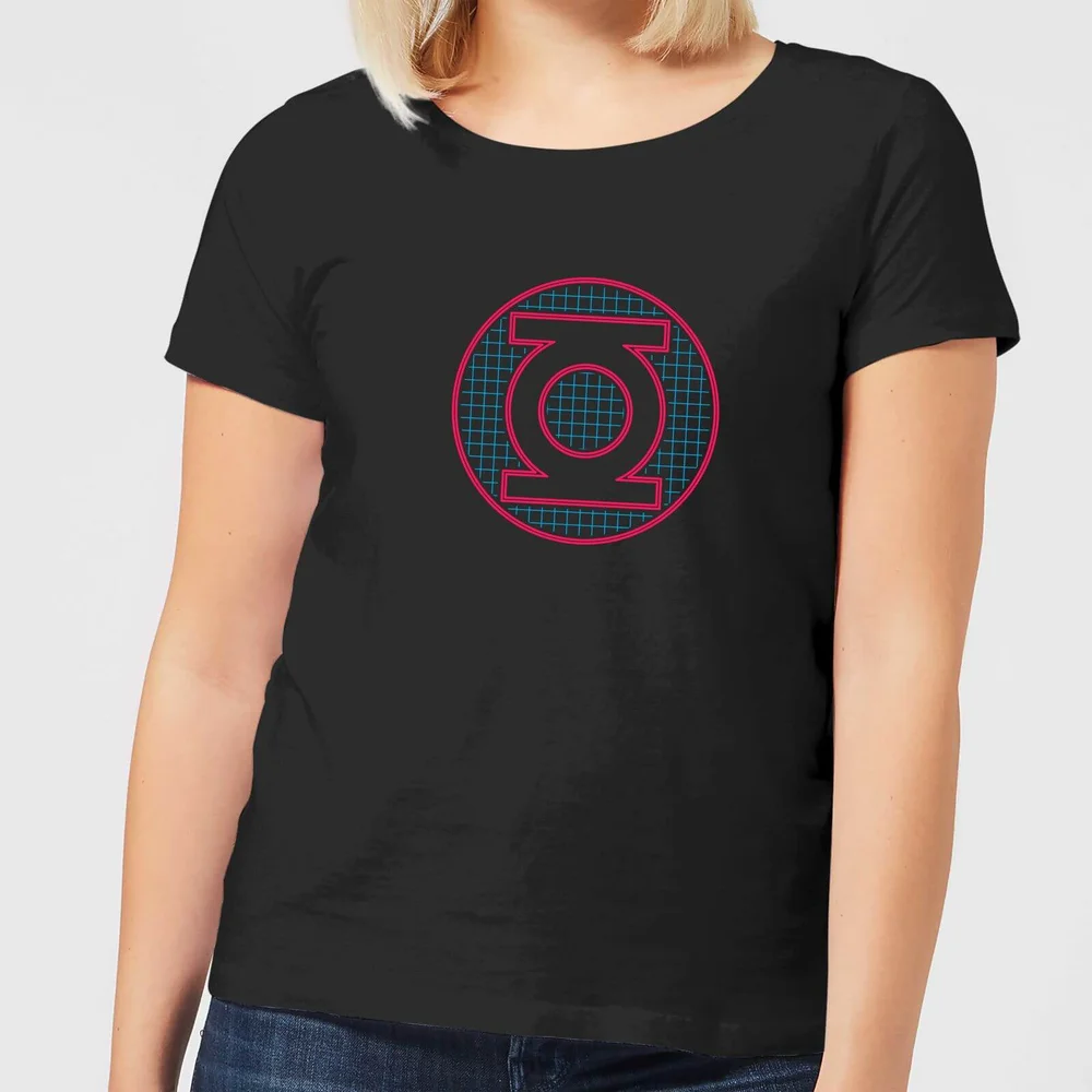 Justice League Green Lantern Retro Grid Logo Women's T-Shirt - Black - S Afbeelding 1