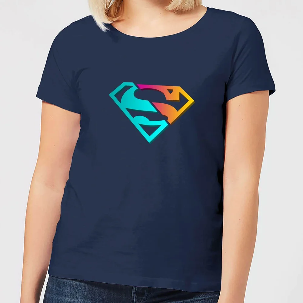 Justice League Neon Superman Women's T-Shirt - Navy - S Afbeelding 1