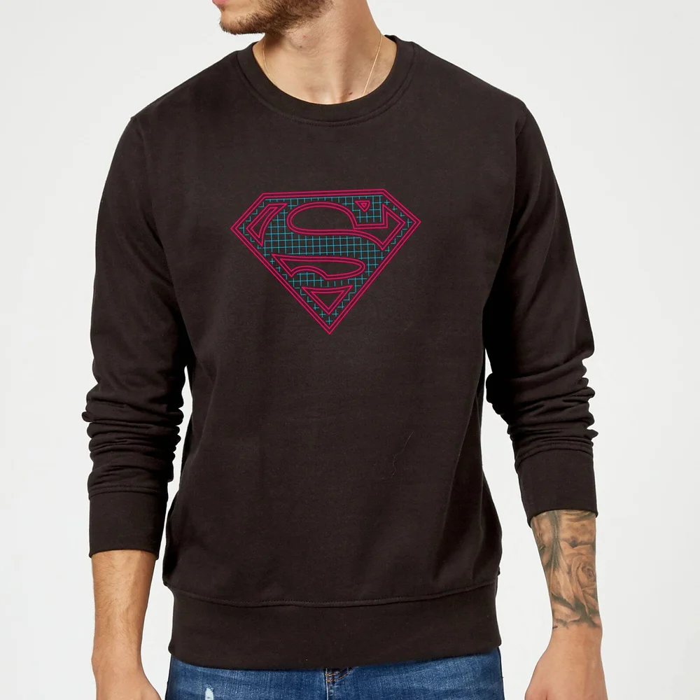 Justice League Superman Retro Grid Logo Sweatshirt - Black - S Afbeelding 1