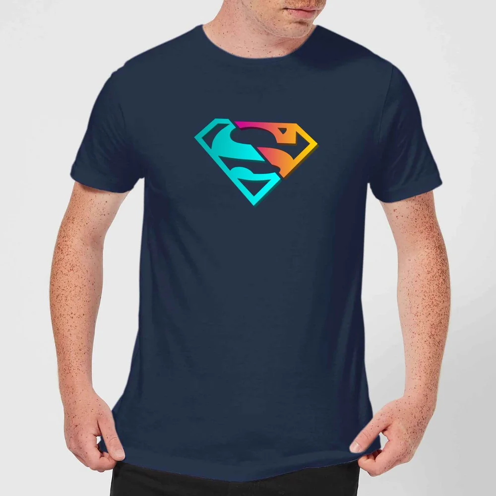 Justice League Neon Superman Men's T-Shirt - Navy - S Afbeelding 1