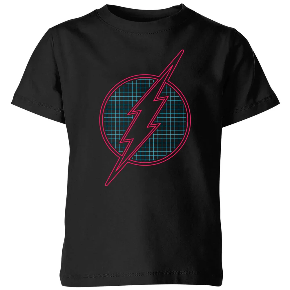 Justice League Flash Retro Grid Logo Kids' T-Shirt - Black - 98/104 (3-4 jaar) Afbeelding 1