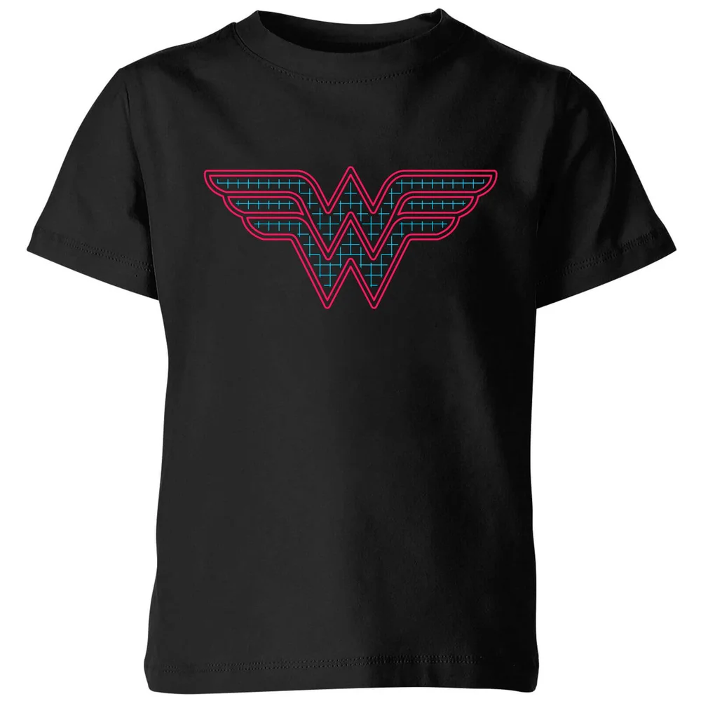 Justice League Wonder Woman Retro Grid Logo Kids' T-Shirt - Black - 98/104 (3-4 jaar) Afbeelding 1