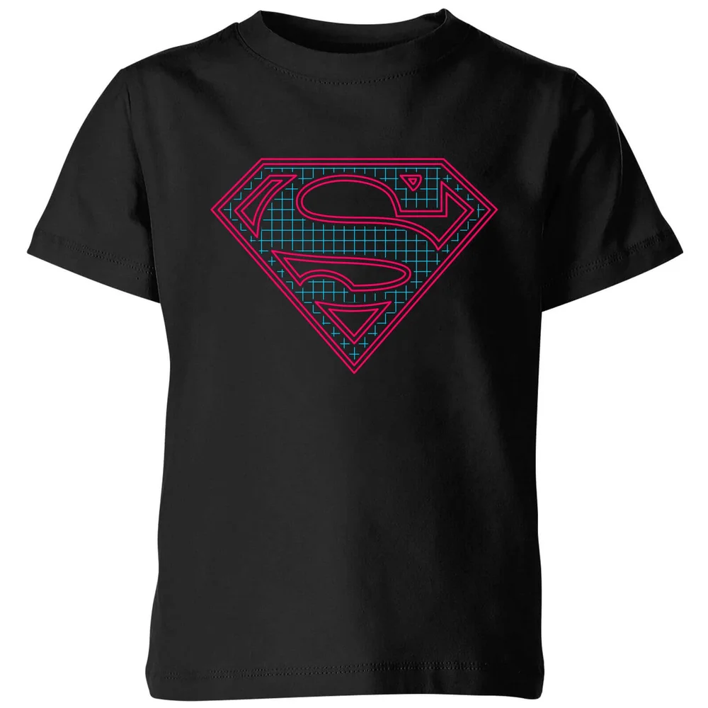 Justice League Superman Retro Grid Logo Kids' T-Shirt - Black - 98/104 (3-4 jaar) Afbeelding 1
