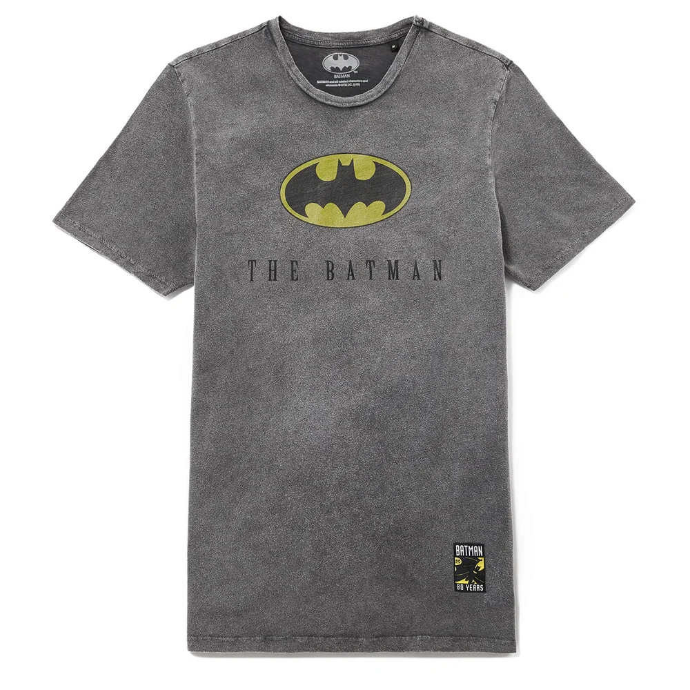 Batman 80th Anniversary logo t-shirt - Zwart acid-wash - S Afbeelding 1