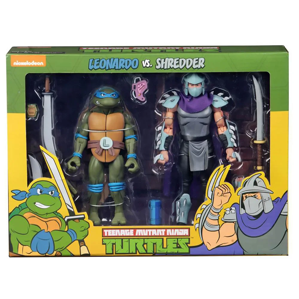 NECA Teenage Mutant Ninja Turtles 7" Scale Action Figure Target Exclusive Leonardo Vs Shredder 2 Pack Afbeelding 1
