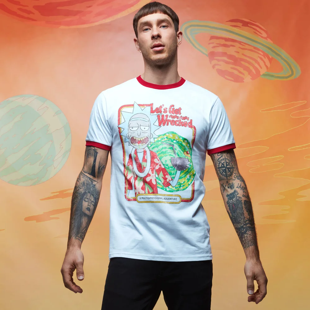 Rick and Morty Riggity Riggity Wrecked ringer t-shirt - Wit/Rood - S Afbeelding 1