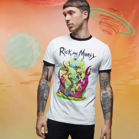 Rick and Morty 70s ringer t-shirt - Wit/Zwart - L Afbeelding 1
