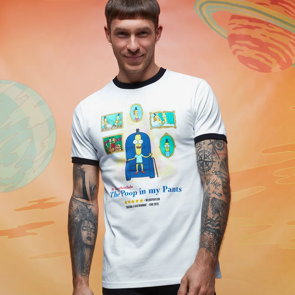 Rick and Morty The Poop In My Pants ringer t-shirt - Wit/Zwart - L Afbeelding 1