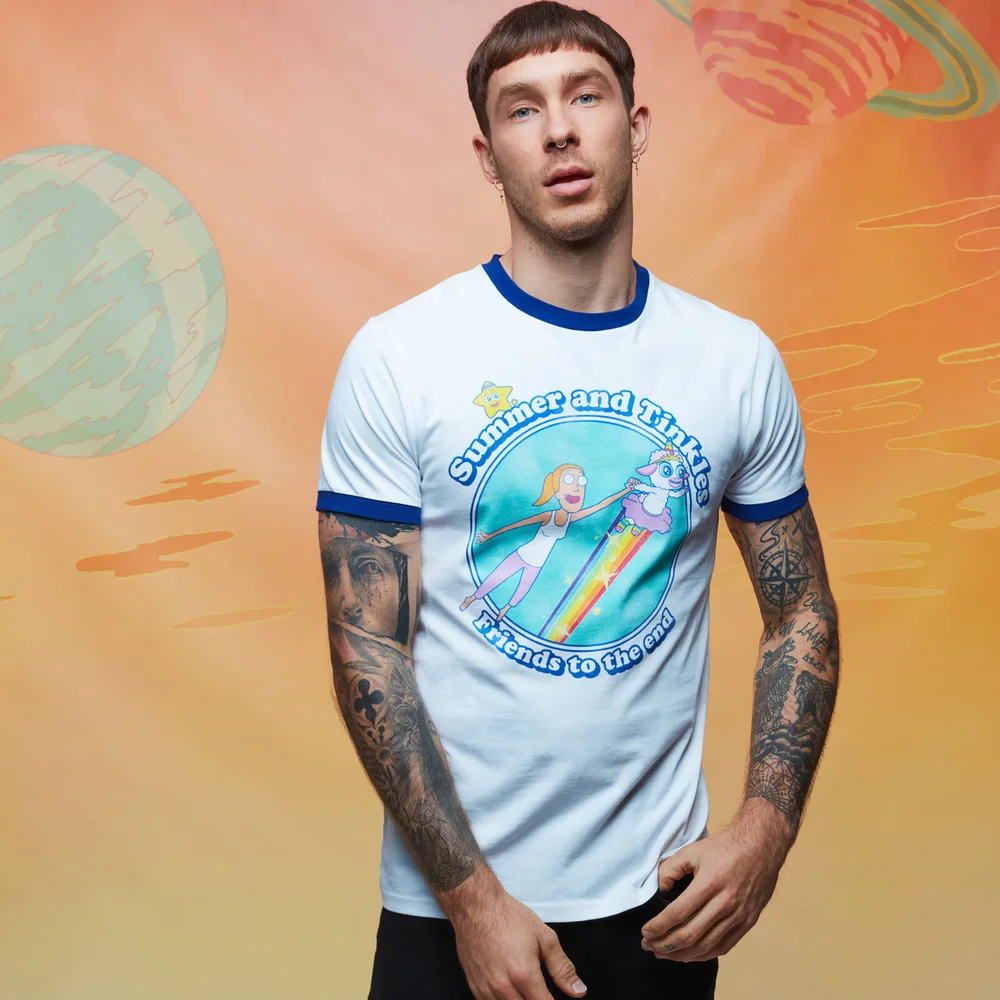 Rick and Morty Summer & Tinkles ringer t-shirt - Wit/Blauw - S Afbeelding 1