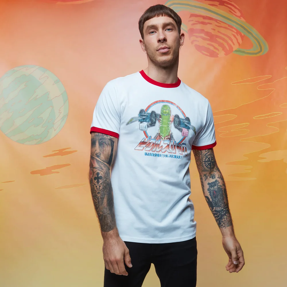 Rick and Morty Pickle Rick ringer t-shirt - Wit/Rood - S Afbeelding 1