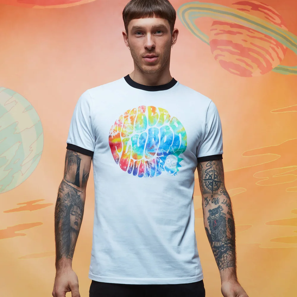 Rick and Morty Wubba Lubba Dub Dub Rainbow Psychedelic ringer t-shirt - Wit/Zwart - XL Afbeelding 1