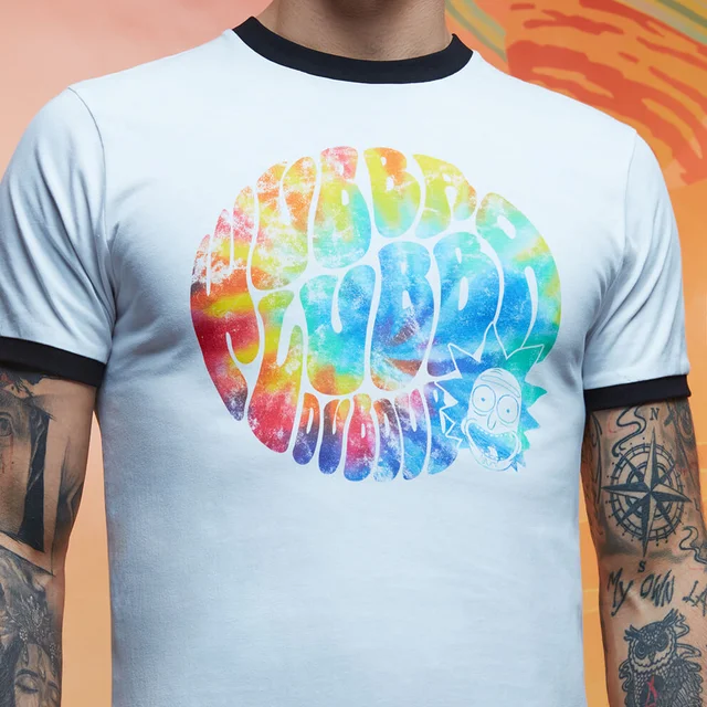 Rick and Morty Wubba Lubba Dub Dub Rainbow Psychedelic ringer t-shirt - Wit/Zwart
