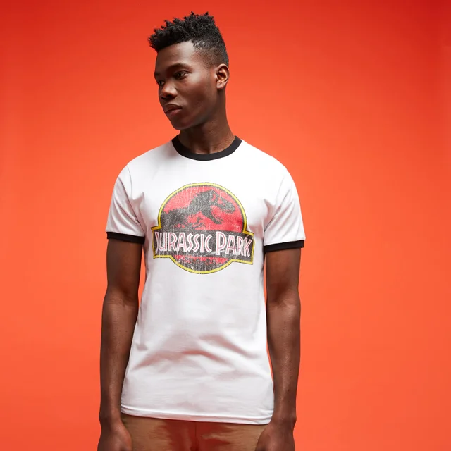 Jurassic Park Primal Vintage Logo ringer t-shirt - Zwart/Wit
