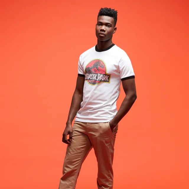 Jurassic Park Primal Vintage Logo ringer t-shirt - Zwart/Wit