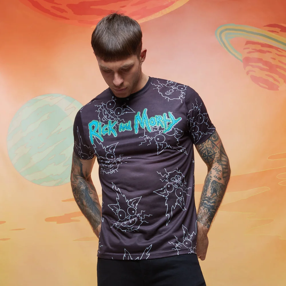 Rick and Morty Faces all-over-print t-shirt - Zwart - XS Afbeelding 1