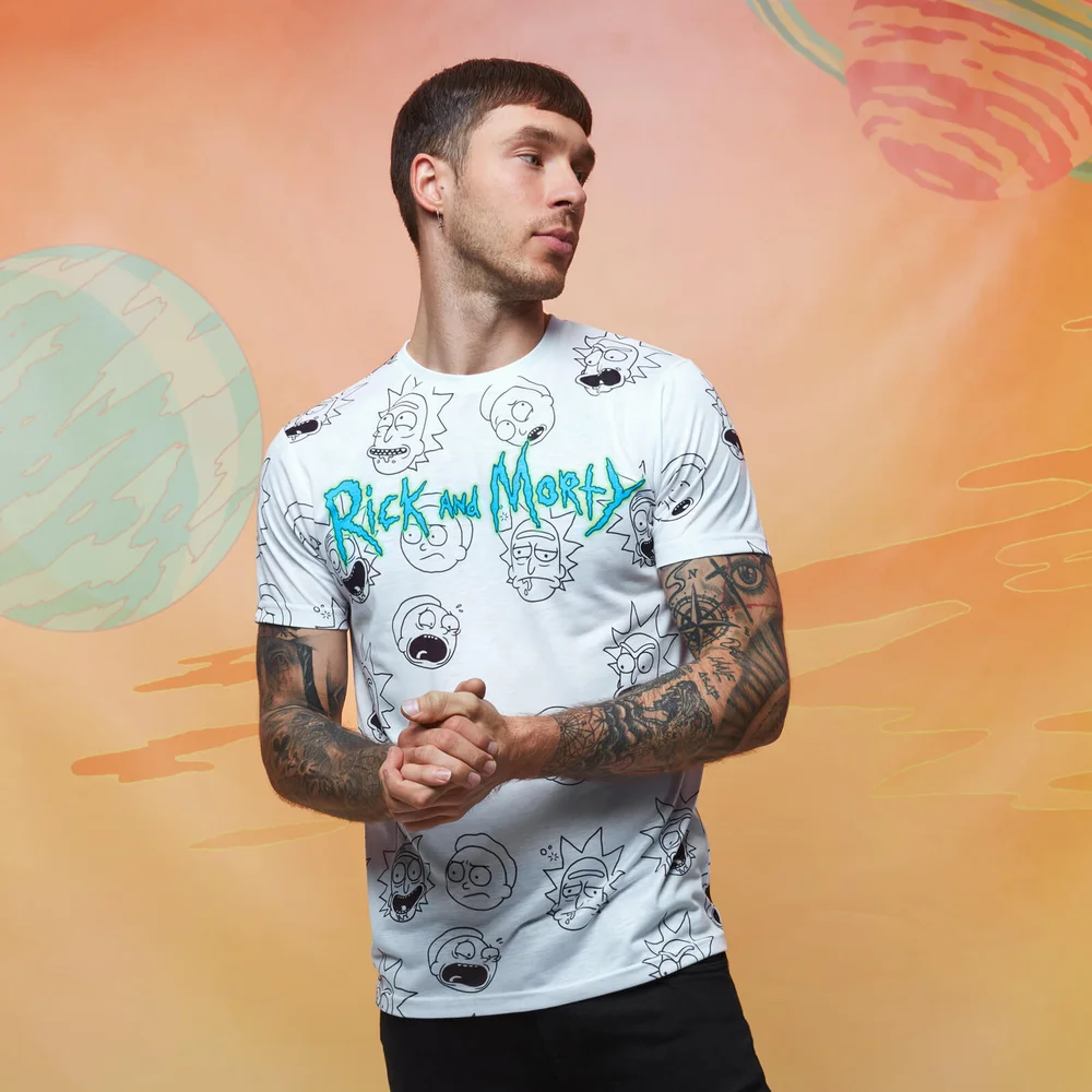 Rick and Morty Faces all-over-print t-shirt - Wit - XXL Afbeelding 1