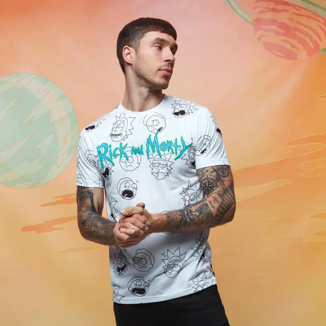 Rick and Morty Faces all-over-print t-shirt - Wit
