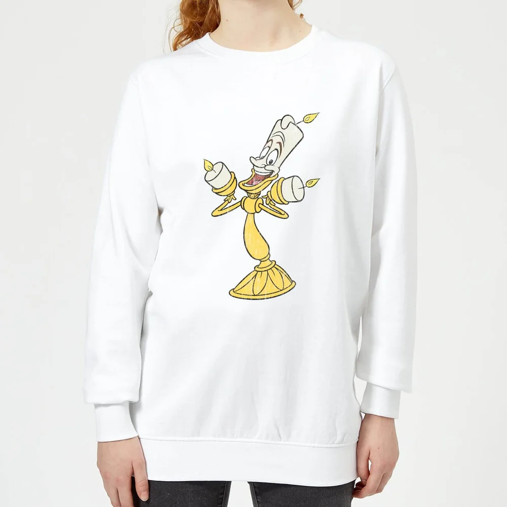 Disney Beauty And The Beast Lumiere Distressed Women's Sweatshirt - White - XS Afbeelding 1