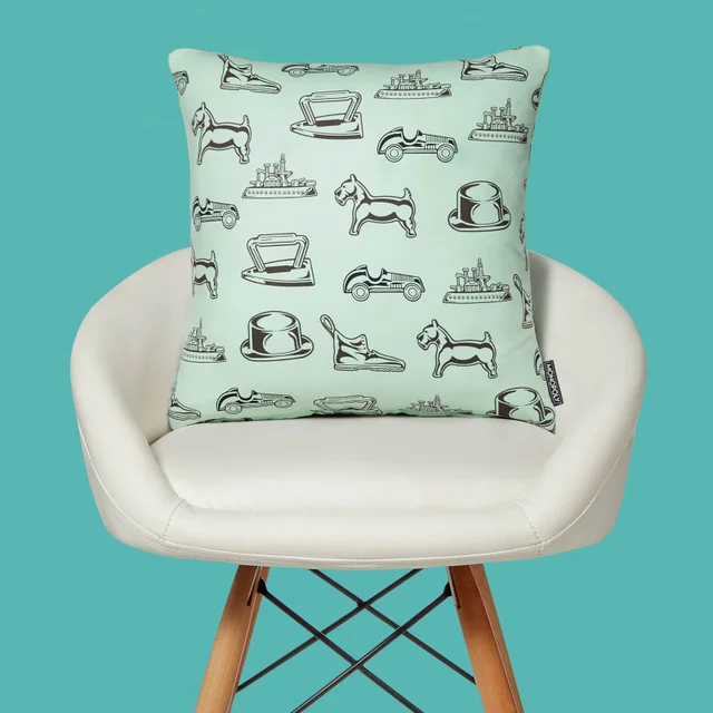 Monopoly Pieces Letterpress Square Cushion