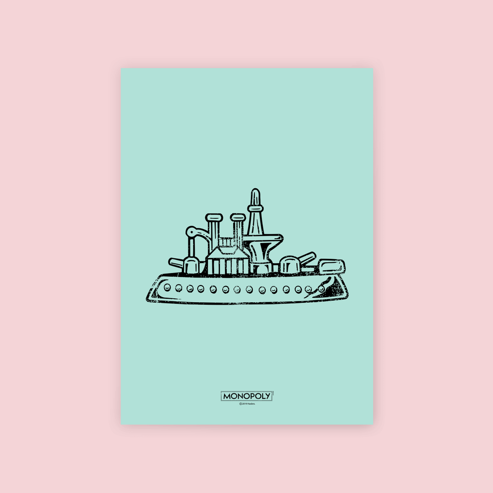 Monopoly Ship Letterpress Art Print - A4 Afbeelding 1