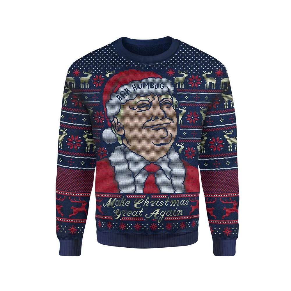 IWOOT Exclusive Donald Trump Knitted Christmas Jumper - Navy - S Afbeelding 1