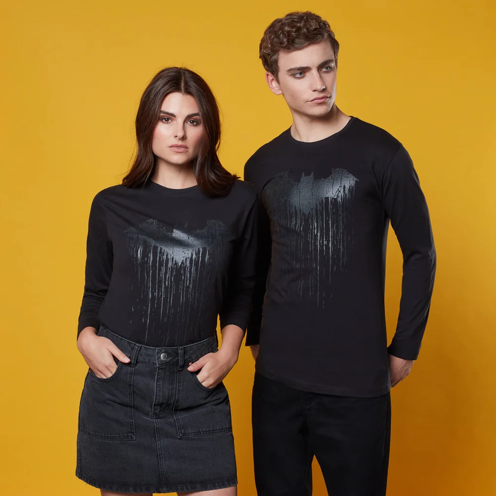 Batman Dripping Logo Long Sleeved T-Shirt - Black - S Afbeelding 1
